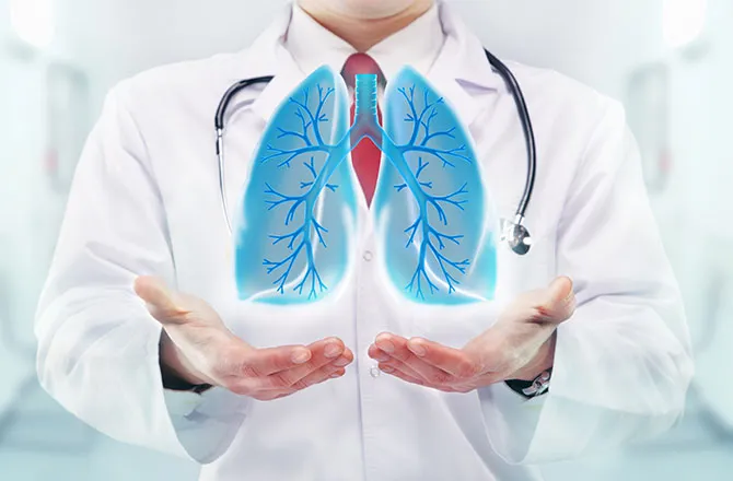 Gastroenterology specialist holding stomach illustration